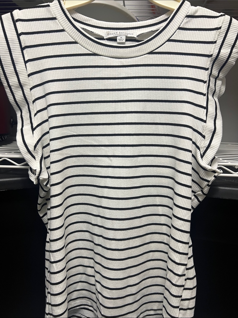 Green Envelope White Ribbed Tank with Black Stripes